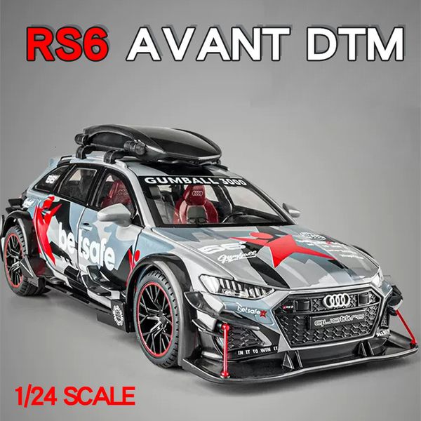 Diecast Modelo 1 24 RS6 Avant DTM Modificado Coleção de metal em miniatura Som brinquedos de brinquedos leves para meninos Presente de criança 230815