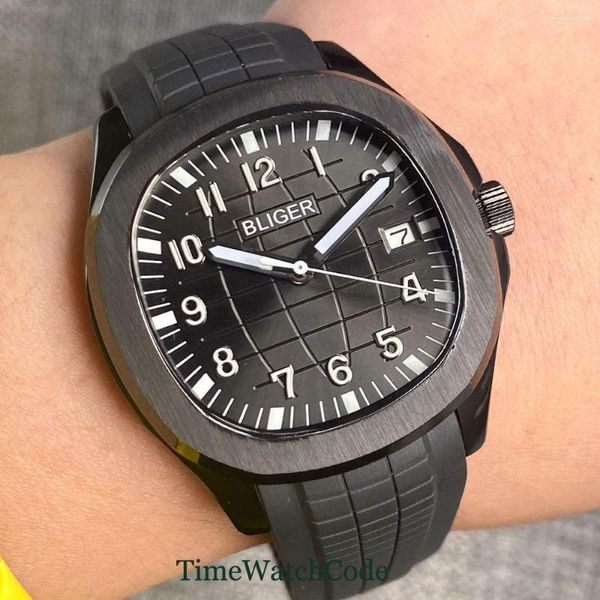 Armbanduhr Automatische Uhr für Männer 40 mm quadratische PVD -Beschichtung Hülle Datum NH35A Bewegung Sapphire Kristall Gummi -Gummi Auto Luminous Zifferblatt