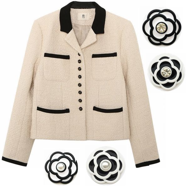 Feminino ternos blazers botão de moda xadrez xadrez lady lady women outono primavera branca preta manga longa roupas femininas de fêmea fora de tweed blazer 230815