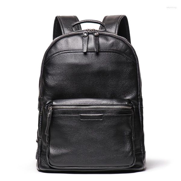 Backpack Nesitu Kaffee schwarzbrauner Gemüse ansehnt Vollkorn echtes Leder 15.6 '' Laptop Frauen Männer Reisen Tasche Hochqualität