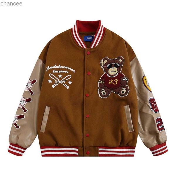 Teddy Bear bestickt Vintage Baseball Jacke Männer übergroß