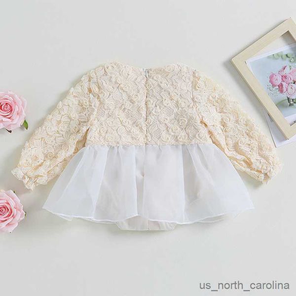 Abiti per ragazze neonate neonate infantile Romper abito abbigliamento fiore a maniche lunghe di tulle di tulle saltesuit abiti da neonato abbigliamento per bambini r230815