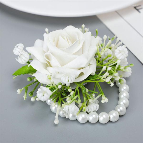 Dekorative Blumen Hochzeit Dekoration Künstliche Blumenrosen Corsages Boutonnieres Handgelenk Corsage Brautjungfer Schwestern handgefertigtes Fälschung