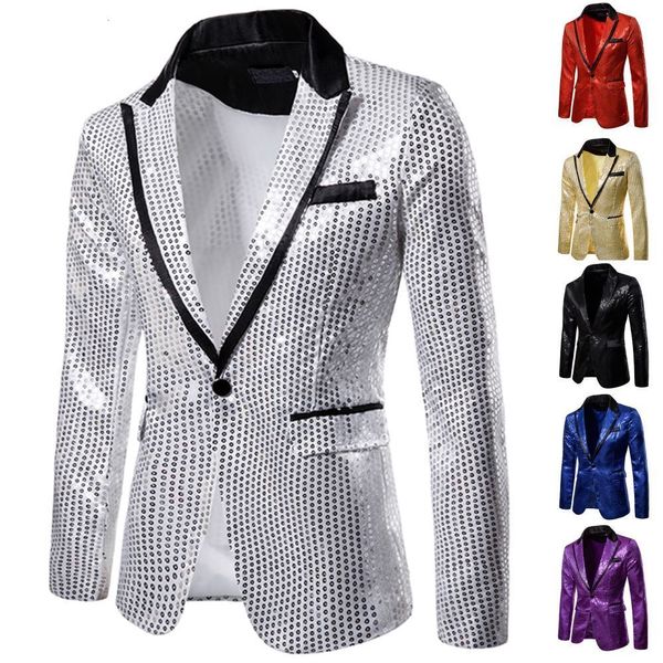 Ternos masculinos blazers blazer redondo lantejoulas boutique jaqueta casual casamento palco desempenho bar boate anfitrião rua artista terno 230815