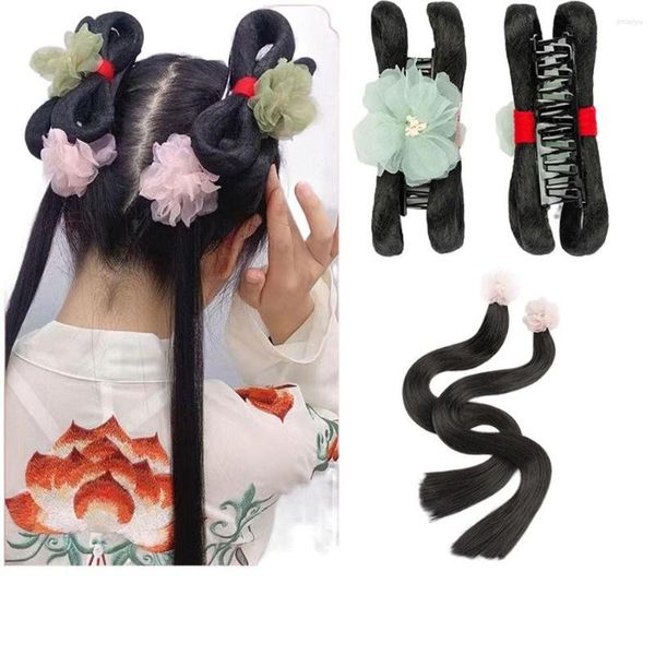 Accessori per capelli Flower Hanfu Chieping Design Dolce Fluffy Bun Wig Claw Cinese Strumenti di styling per capelli