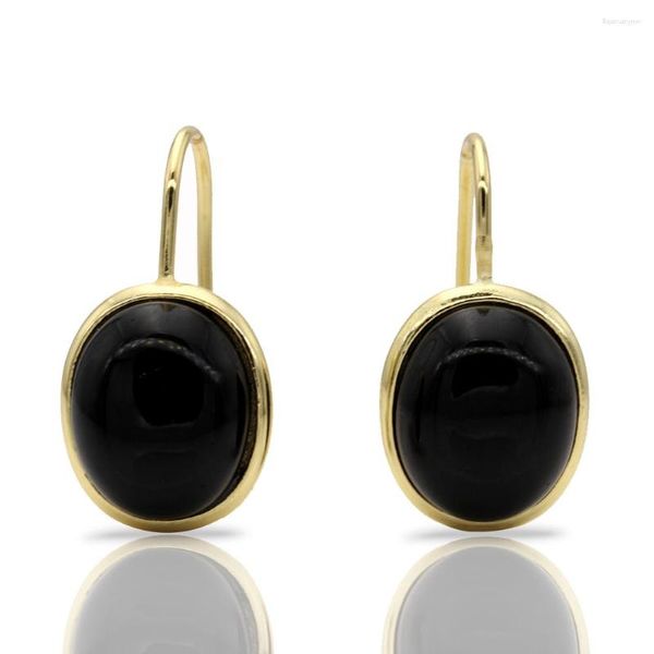 Dangle Ohrringe plattiert roségold rund schwarzes Stein Silber Langes Vintage -Statement für Frauen Geschenk E032 Bohemian