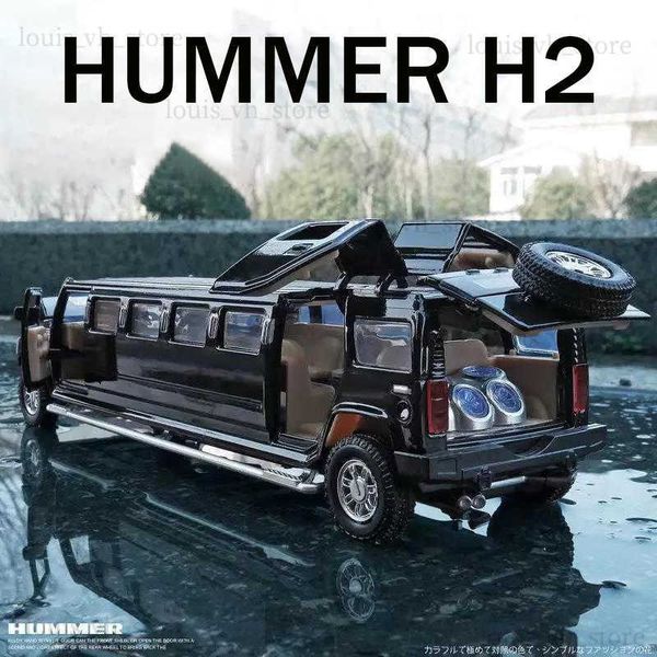1 32 Сплав Hummer H2 удлините лимузиновый металлический дикста -модель автомобиля и легкие вытягивания мигающих музыкальных детских игрушечных автомобилей T230815