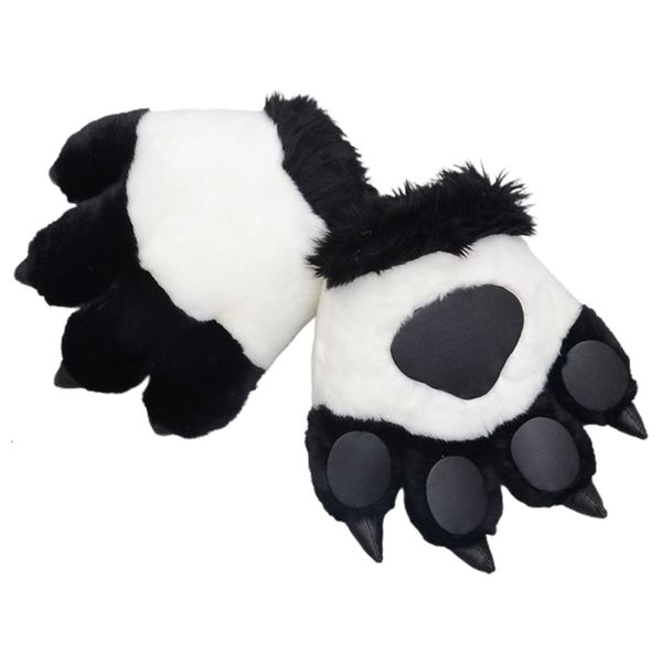 Luvas de cinco dedos de simulação fofa panda pata luvas de pelúcia brinquedos de animais fofos de animais acolchoados mais quentes da mão Halloween Cosplay Mittens 230815