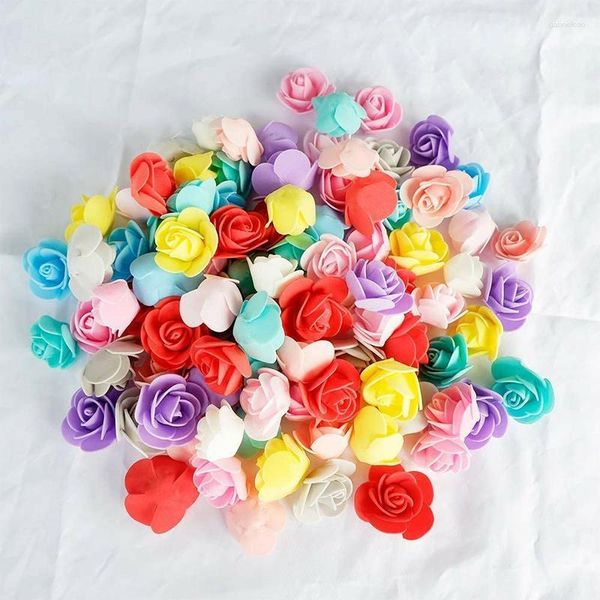 Flores decorativas 100pcs/200pcs Artificial Rose Heads Foam 3,5 cm para Bear Valentine Gift Wedding Party Flower Decorações