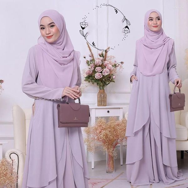 Roupas étnicas vestido plissado com presa mulher redonda pescoço kebaya zip de enfermagem abaya com manga elegante islâmica manto