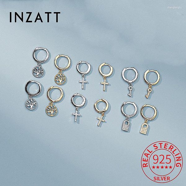 Hoop Ohrringe Inzareal 925 Sterling Silber Zirkon Plant Lock Schlüssel für Frauen klassisch fein Schmuck Minimalistische Accessoires