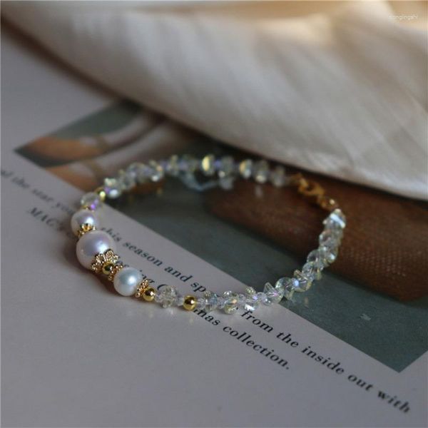 Braccialetti di fascino Real Natural Freshwater Pearl for Women Irregolare barocco piccolo pepita Amicizia di braccialetto cristallino