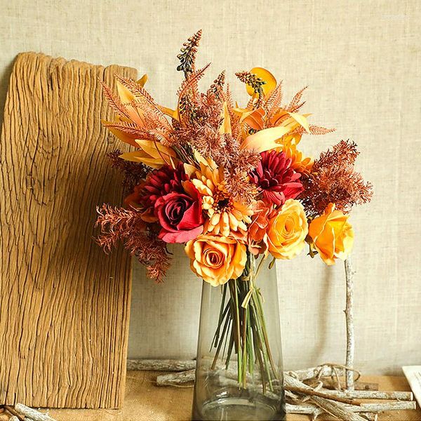 Декоративные цветы искусственная осень Большая цветочная головка фальшивый букет Свадебный стол центральный отдел украшения домашняя вечеринка
