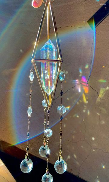 Portachiavi fatto a mano Aura Crystal Sun Catcher Room Decor Aesthetic Boho Macrame Decorazione per la casa giapponese PRISMS Auto Charms Fairy
