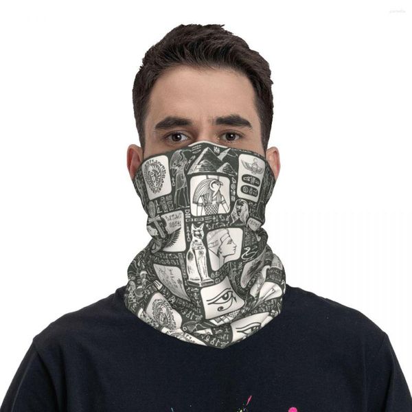 Lenços antigos Egypt Bandana Garda de pescoço hieróglifos egípcios impressos enrolam lenço de cachecol de balaclava Balaclava unissex adulto lavável