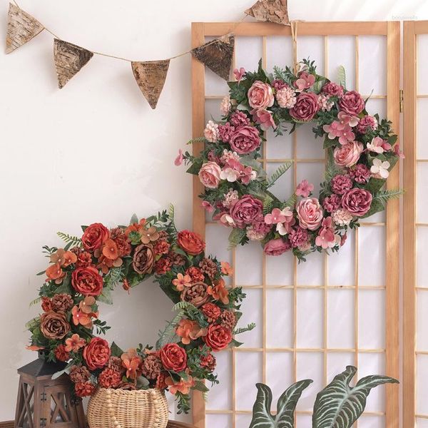 Flores decorativas de 40 cm de coroa de porta grande guirlanda artificial parede de flores penduradas grinaldas dianteiras decoração de decoração de decoração de casa