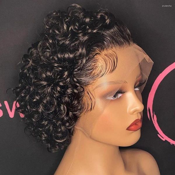 Pixie Cut Perücke menschliches Haar kurzes lockiges Bob Brazilian Remy 13x1 transparente Spitzenperücken für Frauen