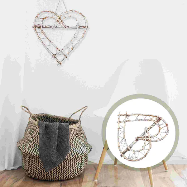 Flores decorativas Double Heart Wreath Decor Diy Decor Natural Rattan Uva Vides pendurados Handmade Supplies Pingente Artificial