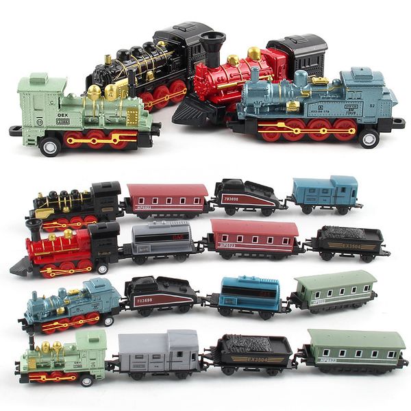 Diecast Model 1 60 Veicoli per auto giocattolo in lega retrò Train Carrinho de Brinquedo Pull Back Kids Bilning Set for Boys Regali 230815