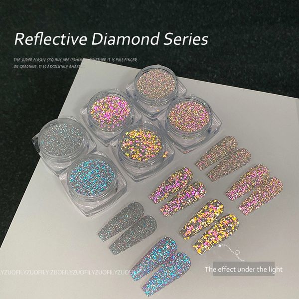 Glitter de unha Boxed1 Refletor Diamond Powder Net 23g Shinning Crystal Pigmment Poeira UV Gel Gel Manicure 230814
