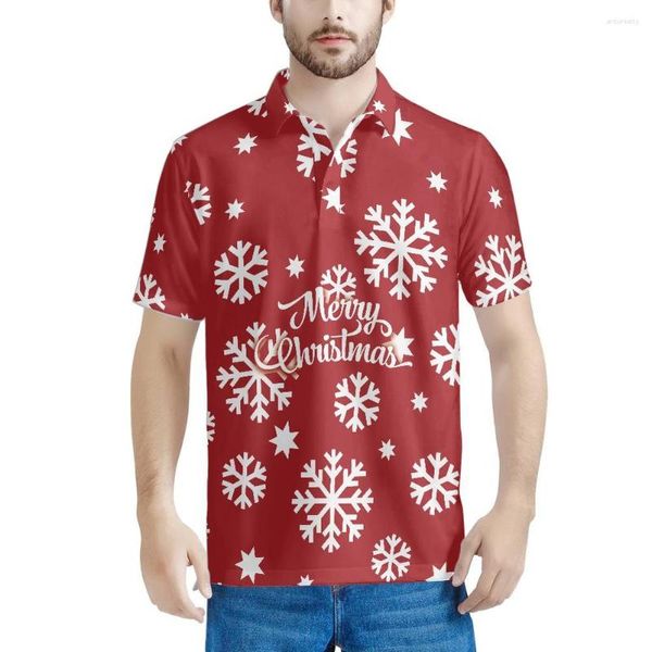 Polos masculinos Feliz Natal Flakes de neve Red Camisetas pólo Camisas de verão Tops de verão de manga curta Homme de alta qualidade de alta qualidade