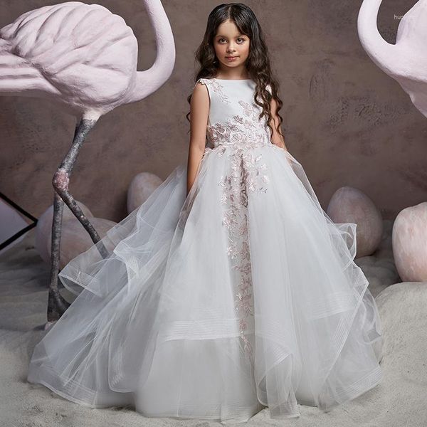 Girl Dresss per bambini abiti da sposa per esibizioni spettacoli di compleanno in pizzo per pianoforte senza maniche