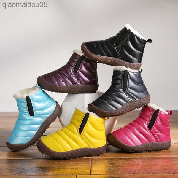 Botas botas de inverno para crianças mantêm quentes de pluxinho boots de neve meninas moda moda de fundo macio Sapatos anti-deslizamento