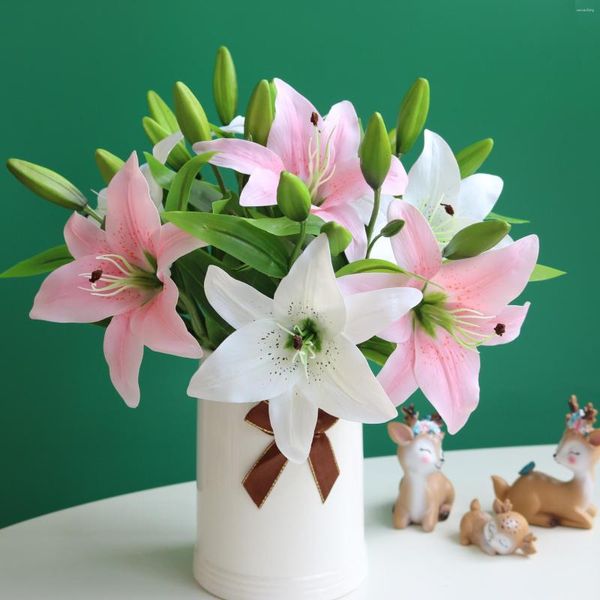 Dekorative Blumen hohe Simulation Lily Branch künstlich für Home Tisch Hochzeit Dekoration Fleurs Artificielles Weiß Flores Handwerk