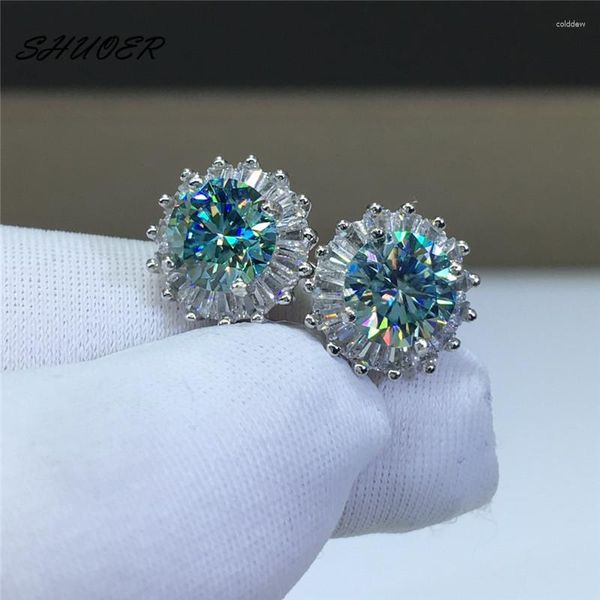 Серьги -грибы классический пас Diamond Greenblue Moissanite Snowflake Women 925 Серебряный блестящий карат 1 карат -камень