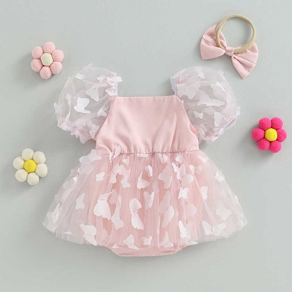 Vestidos da menina verão bebê recém-nascido meninas macacão vestido roupas princesa borboleta manga curta macacão bonito macacão bandana outfits