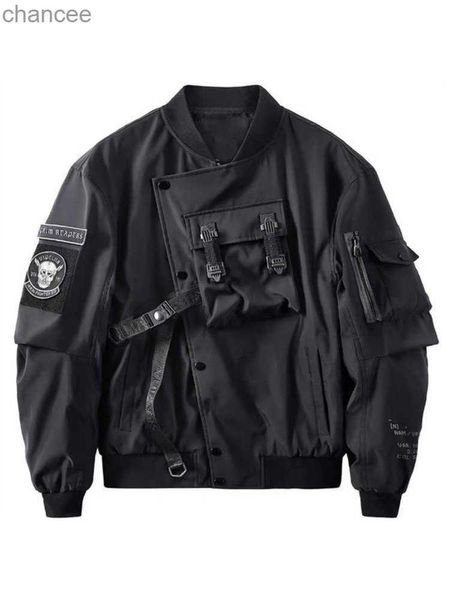 Jaqueta de bombardeiro de Deus da morte Pocket Pocket Techwear Men punk Hip Hop Streetwear Black Varsity Jackets MA1 de grandes dimensões HKD230815