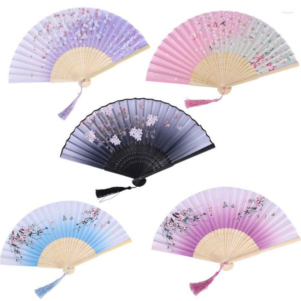 Dekorative Figuren Vintage Seidenklapper Fan Retro chinesische japanische Bambus Quasten Tanz Hand Home Dekoration Ornament Handwerk Geschenk