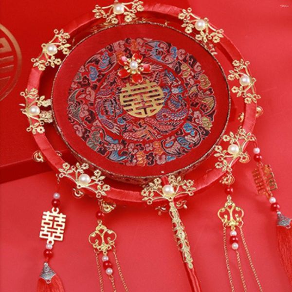 Dekorative Figuren Vintage Chinesische Hochzeitsrunde Fans Festliche helle goldene rote Brautfan für Partys Vorräte