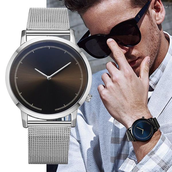 Armbanduhr Top Marke Uitra-Thhin Blu-ray Full Steel Watch Männer Einfacher Stil Kristallglas Retro Männlich Blau Schwarz coole Uhr Geschenk Saati