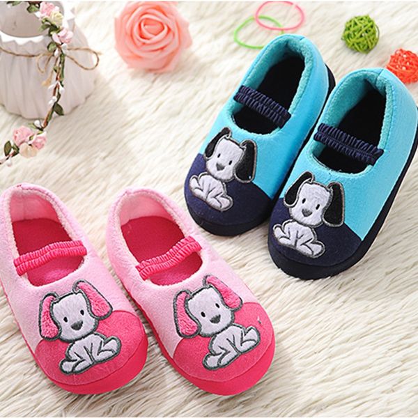 Slipper Children Winter Warm Home Slippers Cartoon Cão Lucky Don Slip Shoes Girls Floor Indoor Bedroom Meninos Casa 230814