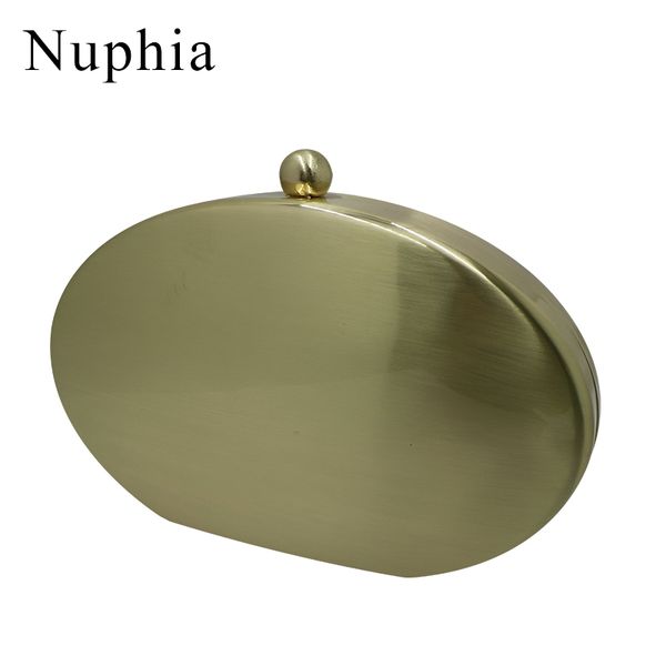 Bolsas noturnas Nuphia Oval Forma Metal Box embreagens e para o baile de festas Bronze Prata Black Gold 230814