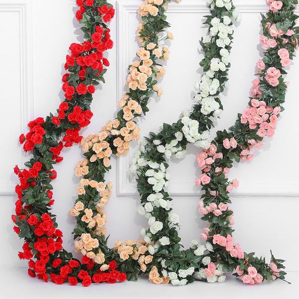 Flores decorativas Rose Rose Artificial Vine Múltiplas especificações penduradas Plantas do telhado Wall Christmas Wedding Decoration Decor Home Plants