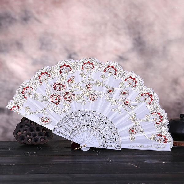 Figurine decorative 1pc da festa per matrimoni Fan Bamboo Fan in stile cinese Dance pieghevole in pizzo in pizzo ricamo di seta in seta Donne femmina Girl Po prop.