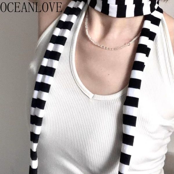 Eşarplar Harajuku Punk Foulard Moda Beyaz Siyah Çizgili Eşarp Kadın Kız Kış Sıcak Örme Eşarplar Japon Sokak Giyim Y2K HICAB 230815
