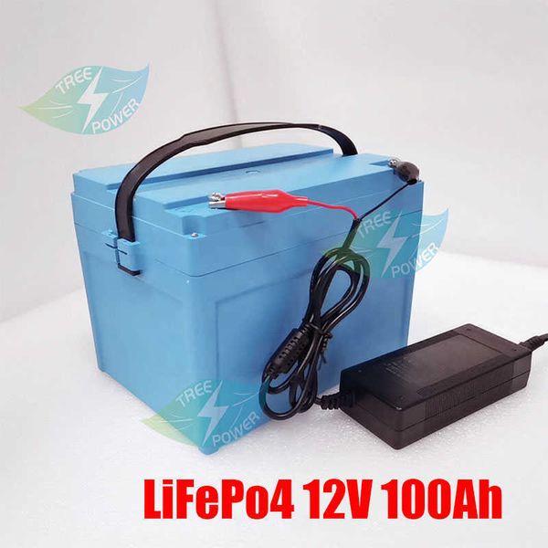 Potável 12V 100AH ​​LIFEPO4 Bateria de lítio BMS embutido para casas de motor Máquina de navio grande +10A carregador