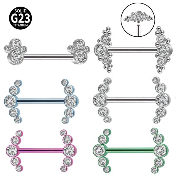 Labret Lip Piercing Gioielli G23 CZ CZ per bilancimento del capezzolo anello cristallo zircone Shield filettata internamente 230814