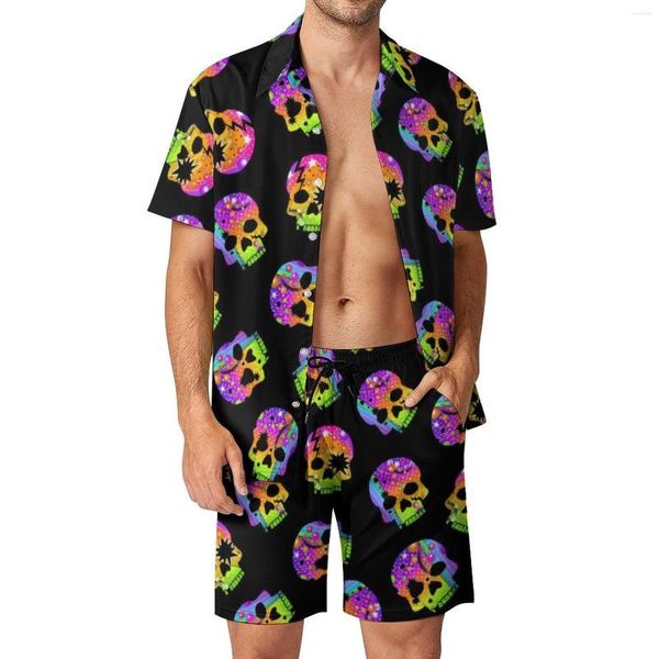 Herren Trailsuits Zuckerschädel Männer setzt Halloween -Schädel Kunst Ästhetic Casual Shirt Set Short Sleeve Custom Shorts Sommer Urlaubsanzug