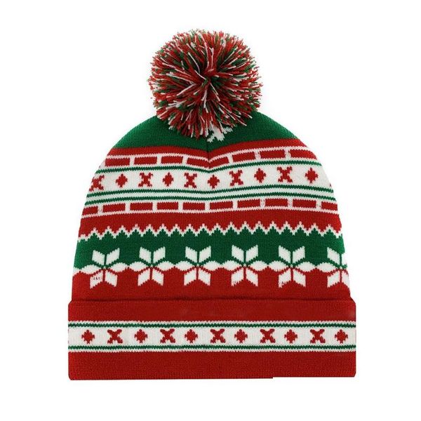 Mütze/Schädelkappen Winter Männer Frauen warme Mützengrün und rote Schneeflocken Paare gerippte Hut Dicke gestrickte Weihnachtsgeschenk -Drop -Lieferung Dhsiz