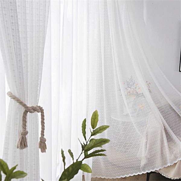 Tenda Tenda a strisce trasparenti in tulle bianco in pizzo per bambini, soggiorno, camera da letto, finestra, aereo, piccole tende traslucide, tenda velata