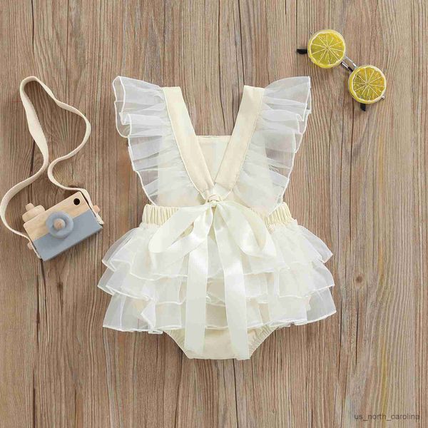 Vestidos de menina princesa infantil garotas briufas vestido de macacão doce baby mosca manga backless benghsuit summer roupas de bebê R230815