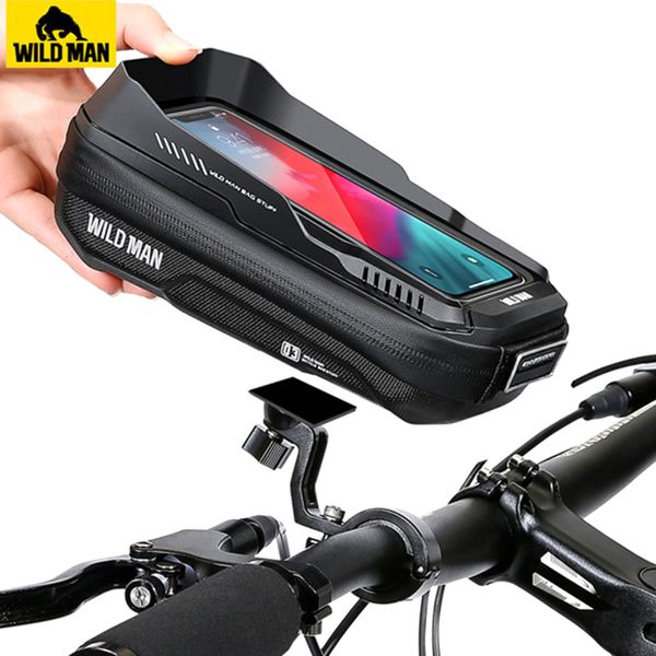 Panniers çantaları vahşi adam yağmur geçirmez bisiklet çantası sert kabuk bisiklet telefonu tutucu kasa dokunmatik ekran bisiklet çantası 6.7 inç telefon kasası mtb aksesuarları 230814