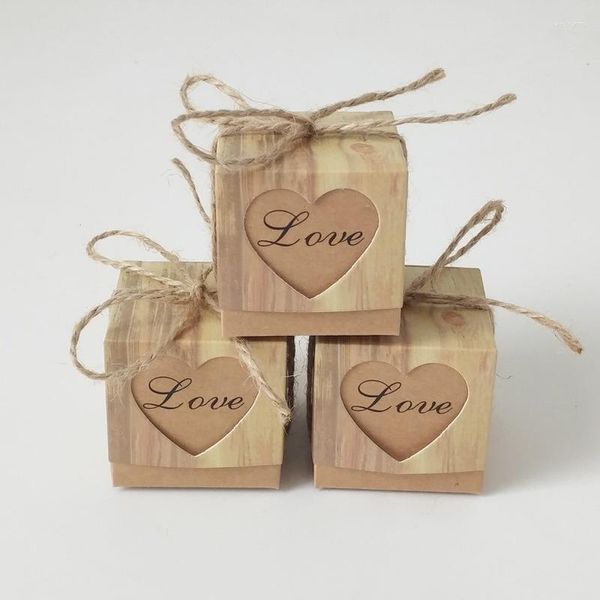 Wrap regalo 50pcs Romantic Vintage Heart Kraft Candy Box Candy With Burlap Twine Wedding e forniture per feste in borsa