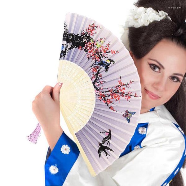 Dekorative Figuren Bambus Handlüfter Handheld Japaner Seidenfans chinesischer Bambus mit Quasten Antiquitätenstil für Geschenk