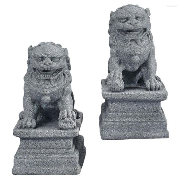 Figurine decorative 2 pezzi Statue leone statue feng shui foo guardian cani mini decorazioni in pietra desktop in stile cinese ornamento