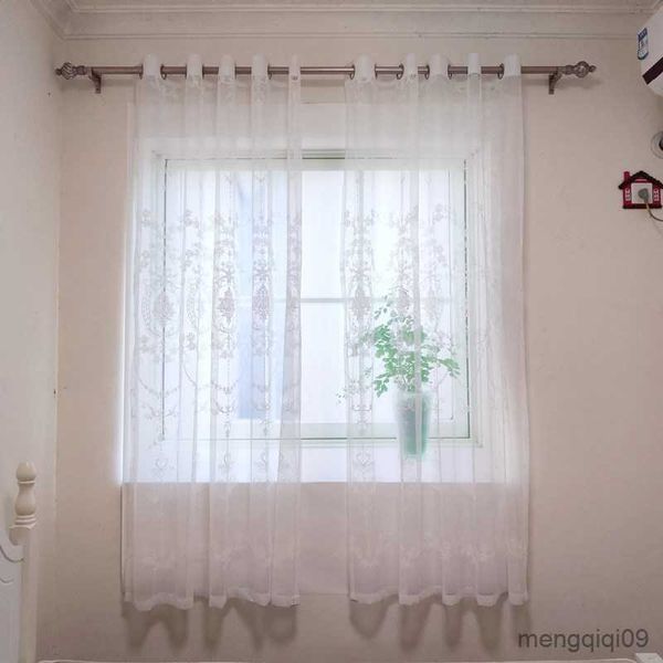 Vorhang bestickter Vorhang für Wohnzimmer Fenster weiße europäische elegante fliter leichte Tüllvorhänge R230815